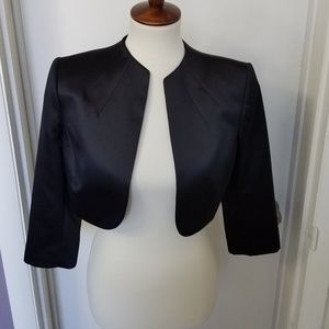 TAHARI Black Satin Formal Crop Bolero Jacket 4-6 S